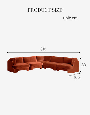 Laird L Shape Four Seater Sofa, Modular Corner Sofa, Velvet