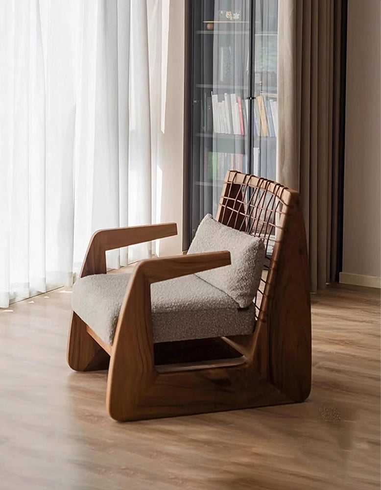 Delaney Retro Armchair, Solid Wood & Rattan