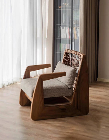 Delaney Retro Armchair, Solid Wood & Rattan