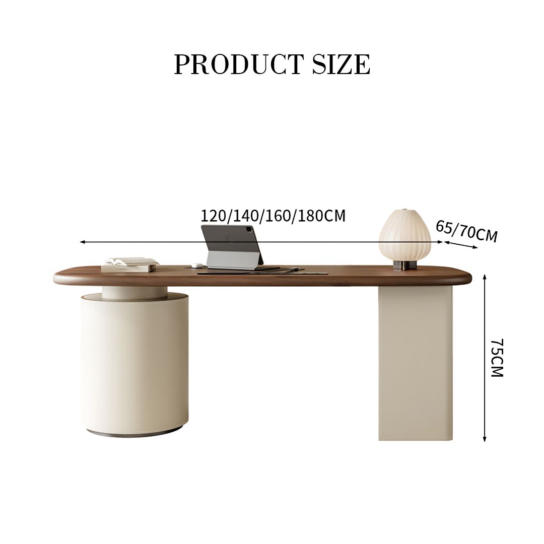 Simao Office Desk With Storage Drawers, Solid Wood