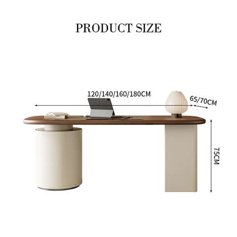 Simao Office Desk With Storage Drawers, Solid Wood