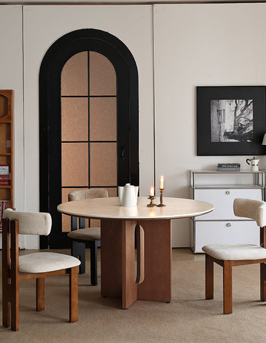 Sato Round Dining Table, Travertine