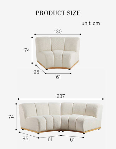Zafar Modular Sofa, Armless Curved Sofa, White Boucle