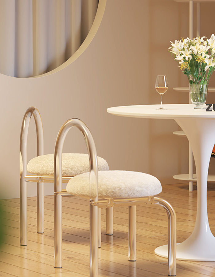 Curved Clear Plastic Dressing Table Chair, Cashmere Seat Pad