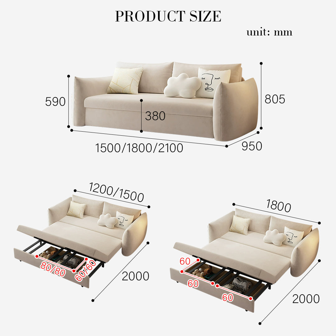 Meera Two Seater Sofa Bed with Storage, Suede