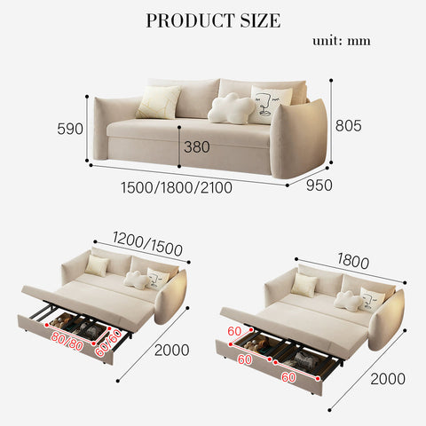 Meera Two Seater Sofa Bed with Storage, Suede