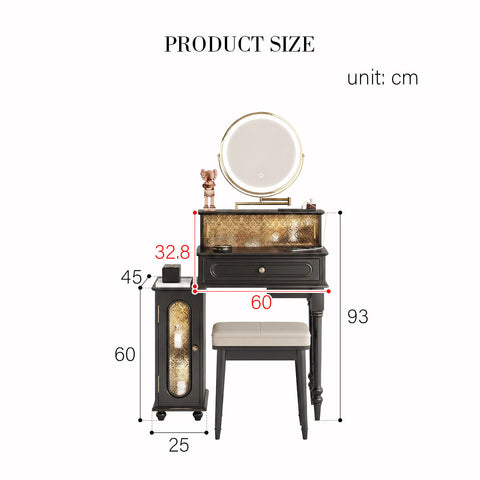 Nguyen Dressing Table With Side Cabinet & LED Mirror, Black