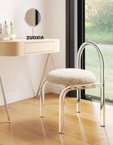 Curved Clear Plastic Dressing Table Chair, Cashmere Seat Pad