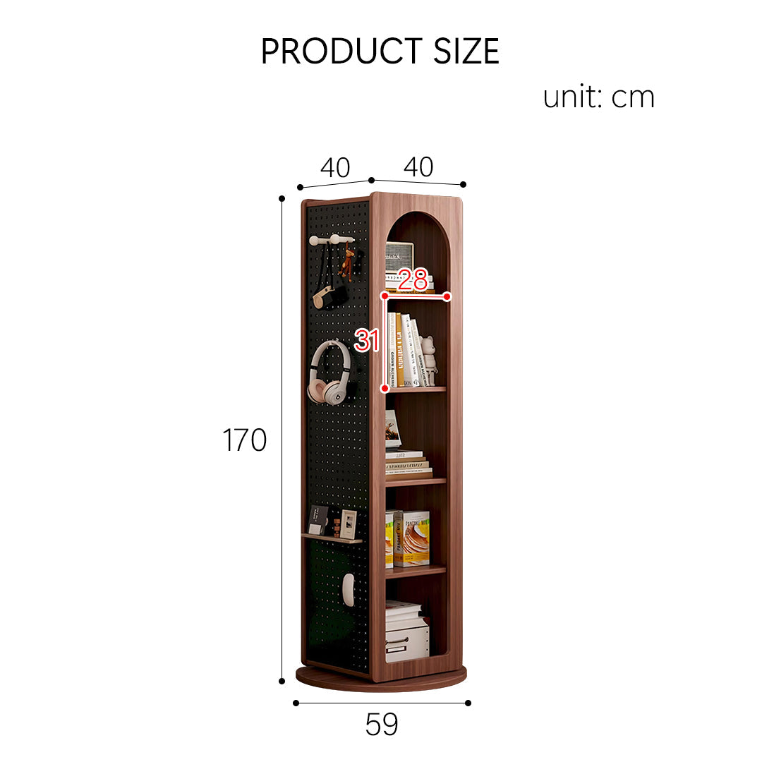 Correa Rotating Bookshelf, Freestanding Shelving Unit With Full Length Mirror