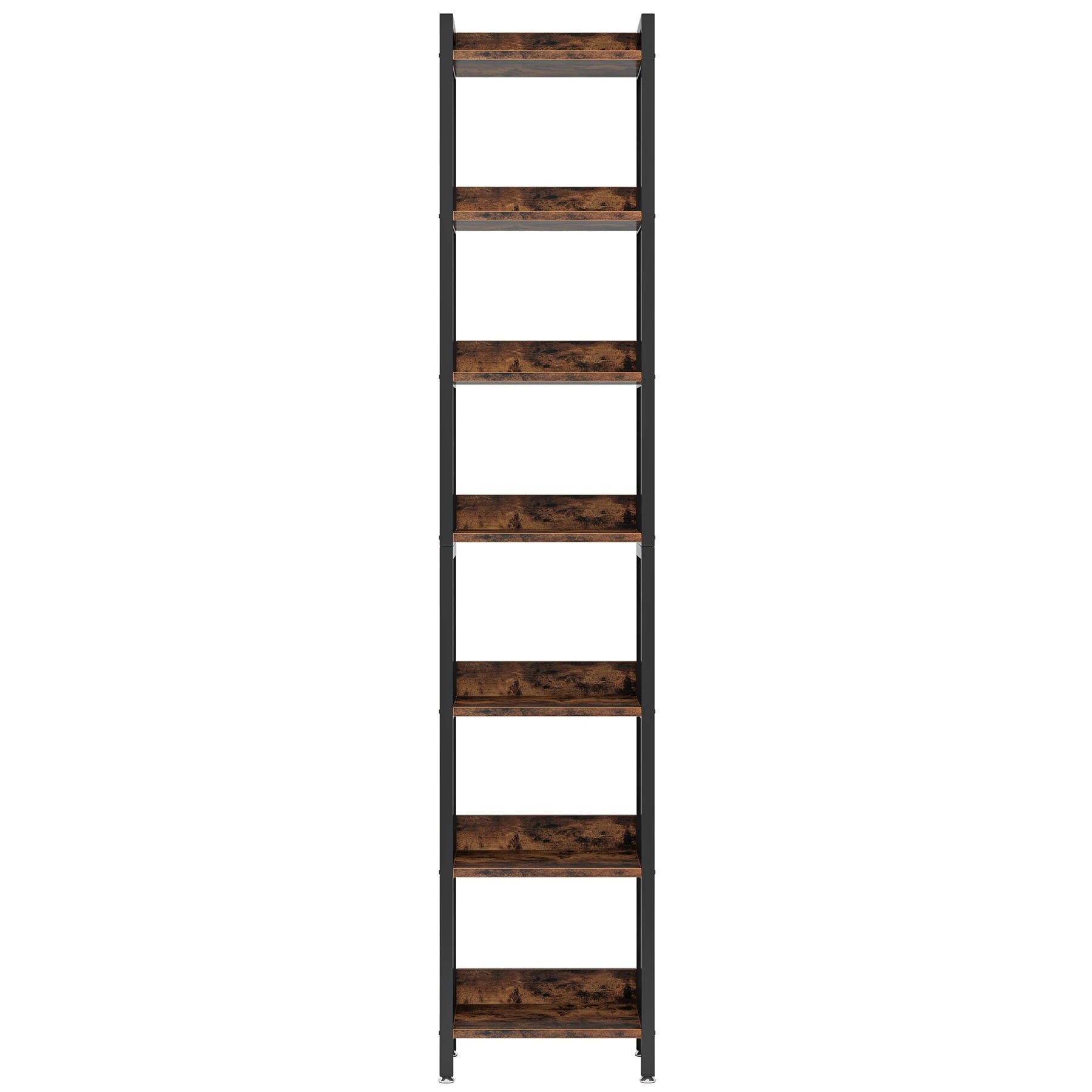 200cm Slim 7-Tier Industrial  Bookshelf - Rustic Wood & Black Metal Display Tower.