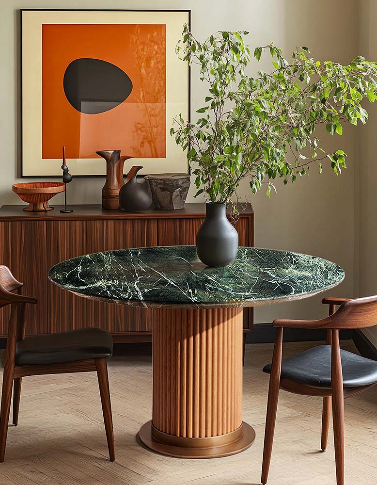 Murcell Oval Dining Table, Lara Green Marble