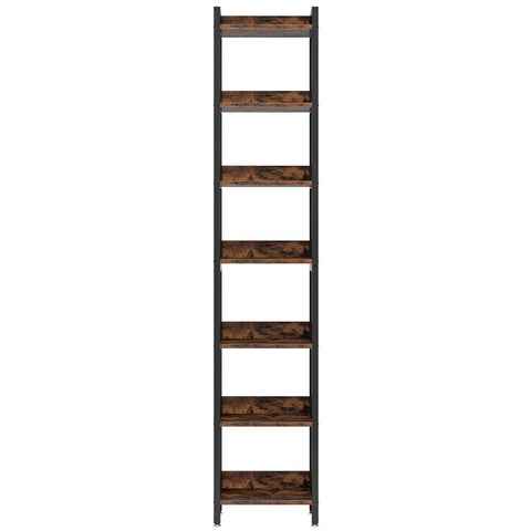 200cm Slim 7-Tier Industrial  Bookshelf - Rustic Wood & Black Metal Display Tower.