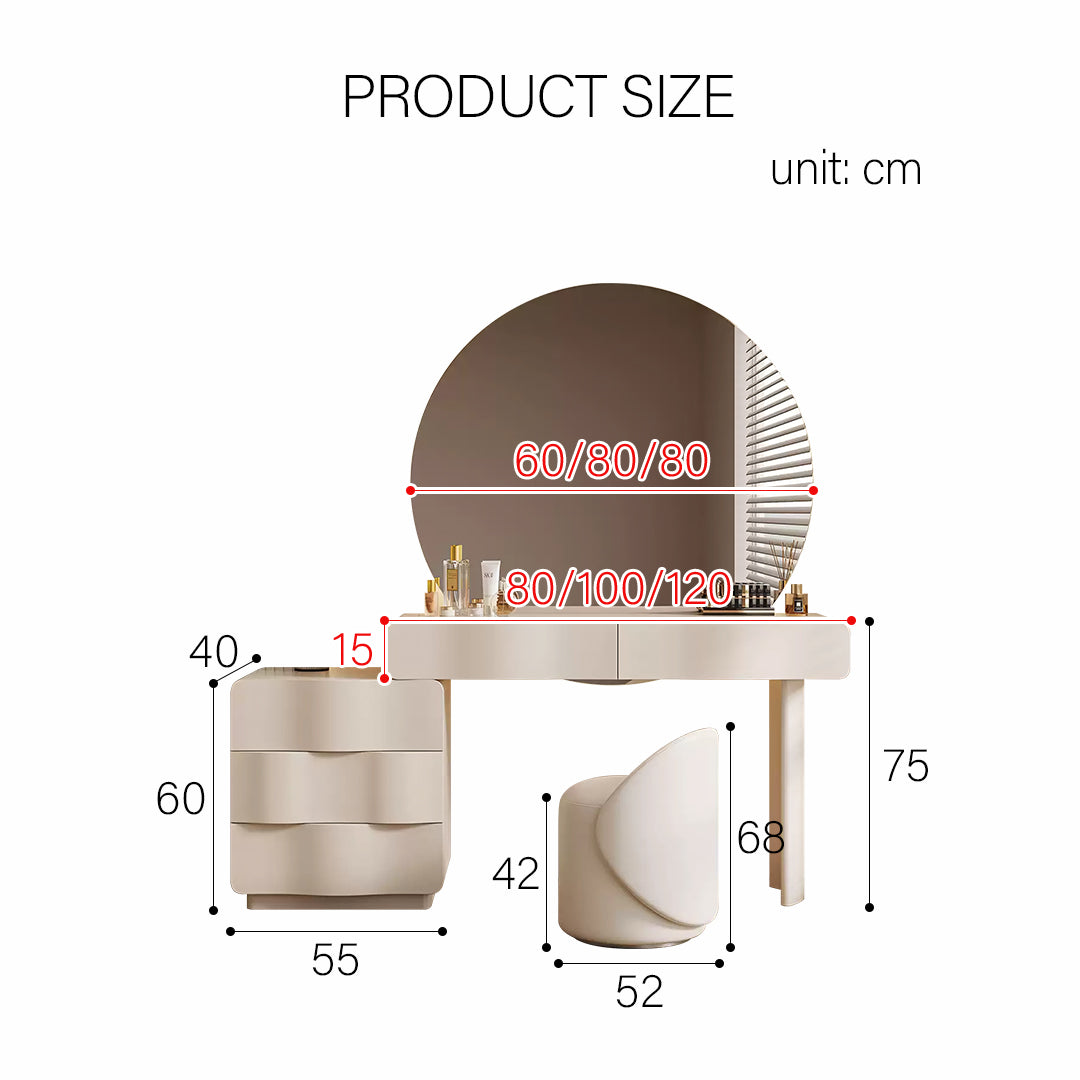 Turner Dressing Table With Large LED Mirror, Cream