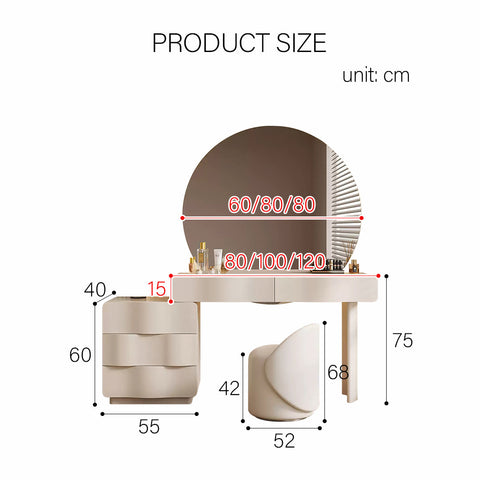 Turner Dressing Table With Large LED Mirror, Cream