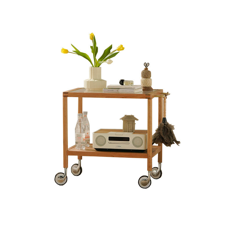 Burzo 2-tier Trolley on Wheels, Kitchen Storage Utility Cart, Wood