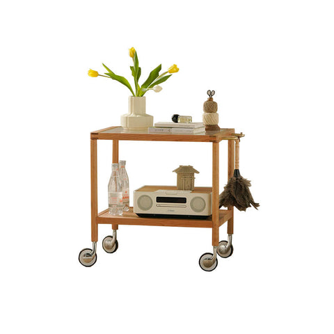 Burzo 2-tier Trolley on Wheels, Kitchen Storage Utility Cart, Wood