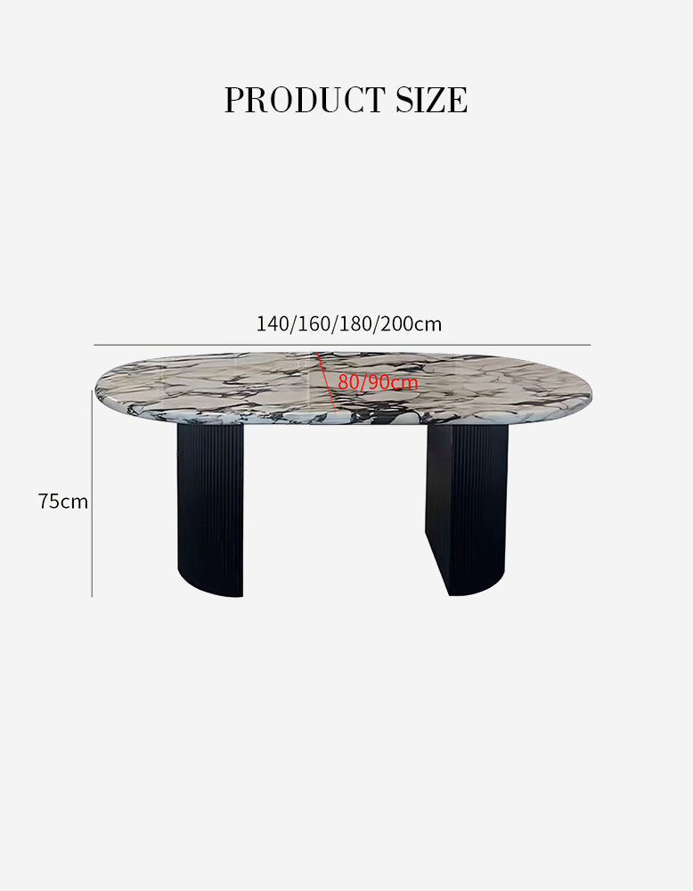 Amina Oval Dining Table, Solid Wood & Marble