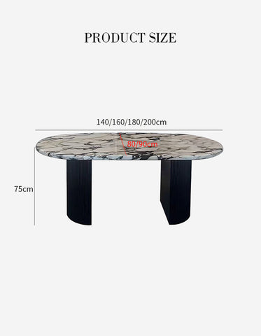 Amina Oval Dining Table, Solid Wood & Marble