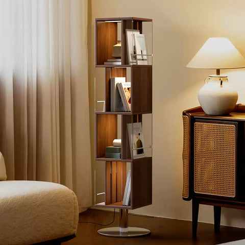 Anastasov Rotating Bookshelf, Corner Bookshelf, Solid Wood, With Light