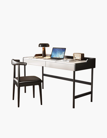 Zuriel Office Desk, White Sintered Stone