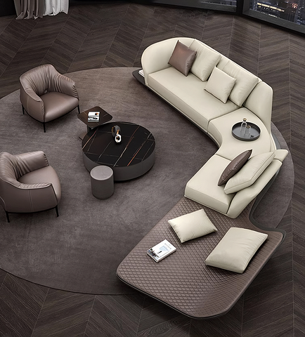 Dubois Three Seater Curved Sofa, Nappa Real Leather