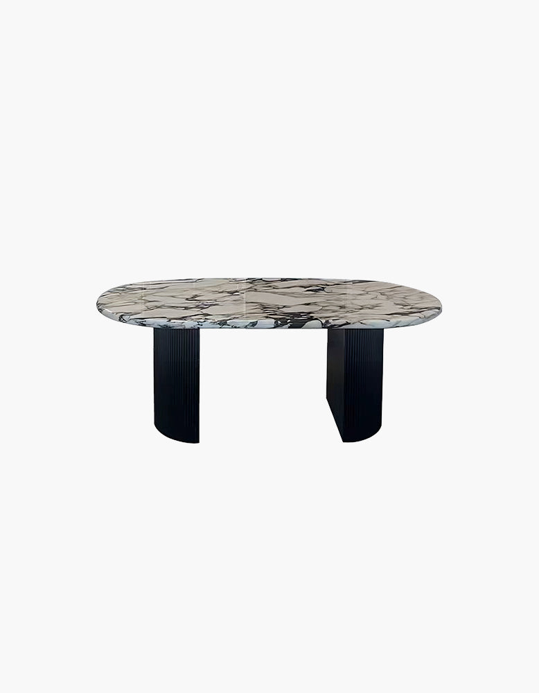 Amina Oval Dining Table, Solid Wood & Marble