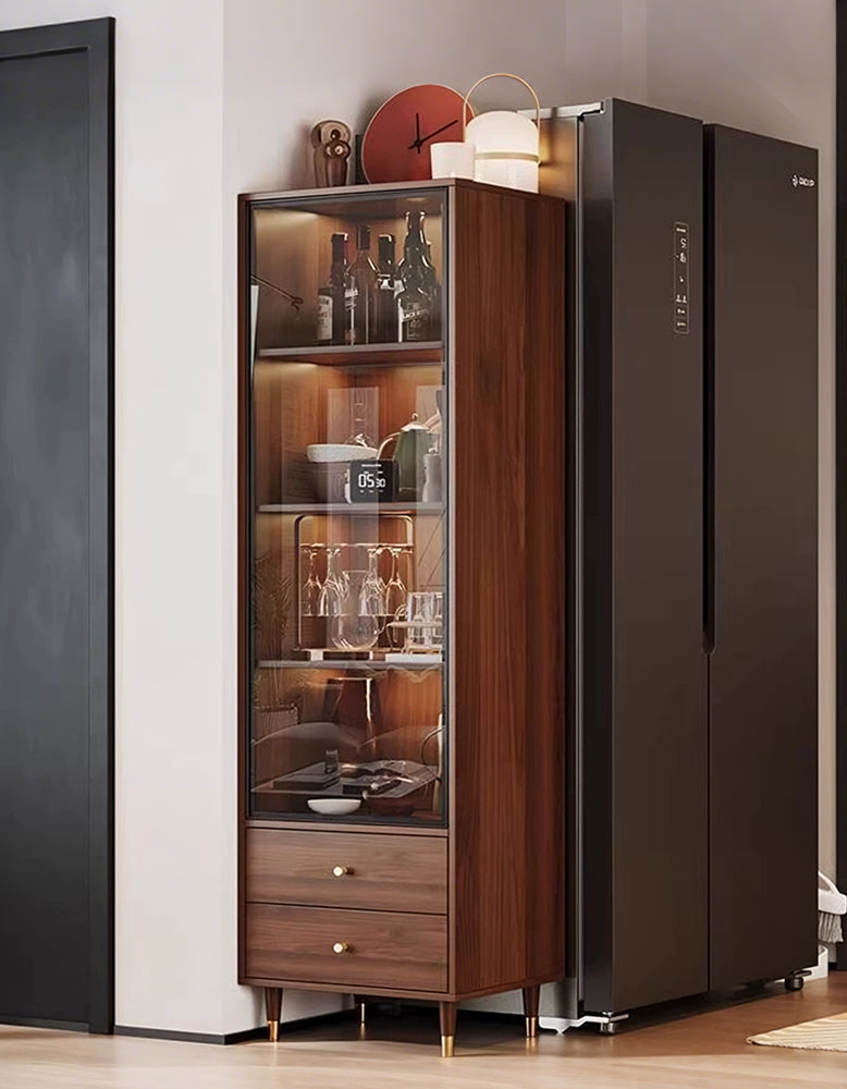 Pahlavi Wine Storage With Glass Door & Wine Rack, Solid Wood
