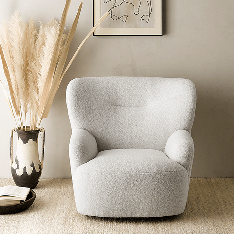 Carmen Armchair With Footstool, White Boucle