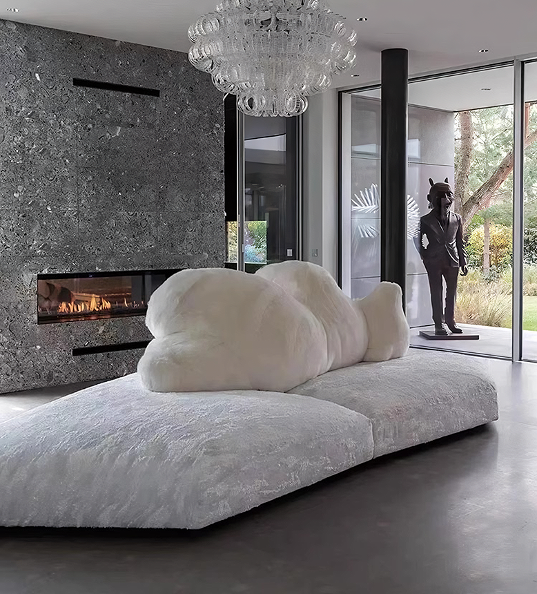 White Bear Cozy Sofa, Four Seater Sofa, Corduroy