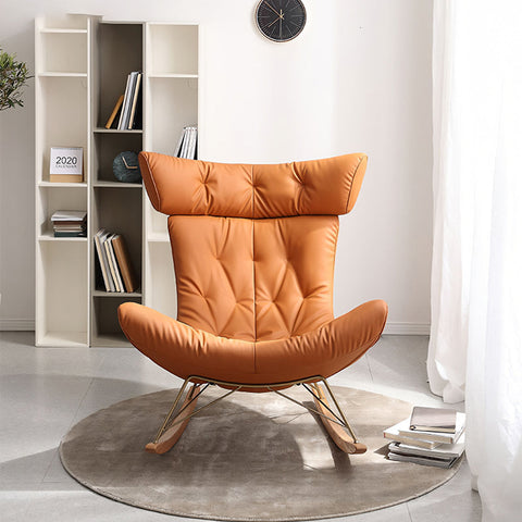 Anwar Rocking Chair With Footstool, Orange Leather