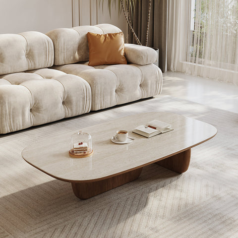 Barakat Travertine Coffee Table Set, Walnut