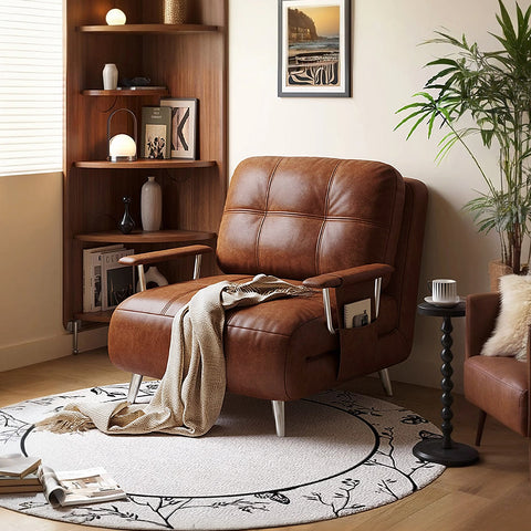 O'Reilly Single Seater Sofa Bed, Brown Leather
