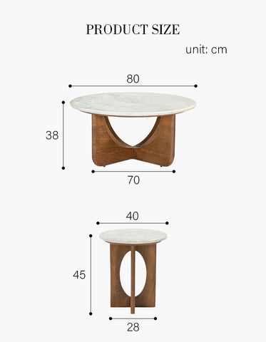 Ranjit Round Nesting Coffee Table Set, Marble & Wood