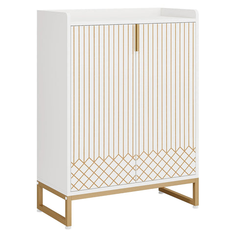 Art Deco Accent Cabinet - White & Gold Luxury Sideboard & Bar Station