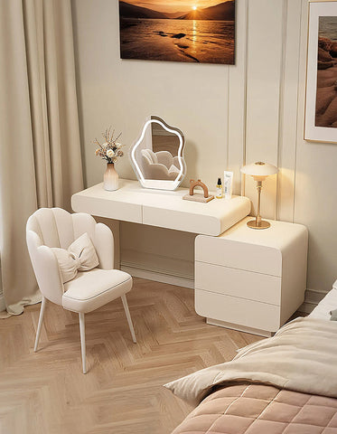 Ward Dressing Table With Side Cabinet & LED Mirror, Cream