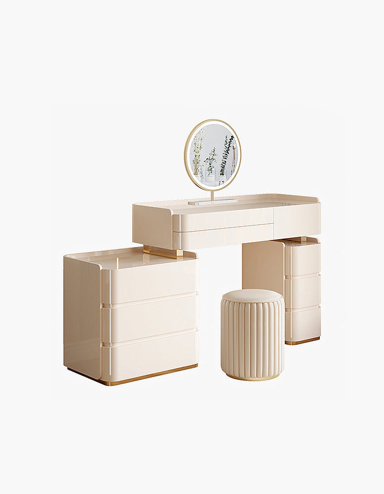 López Dressing Table With 2 Side Cabinets & LED Mirror and Stool, Cream
