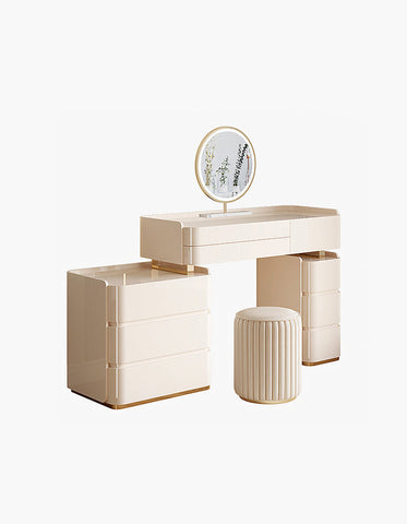 López Dressing Table With 2 Side Cabinets & LED Mirror and Stool, Cream