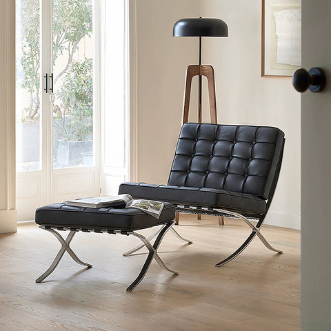 Barcelona Chair And Stool, Real Leather
