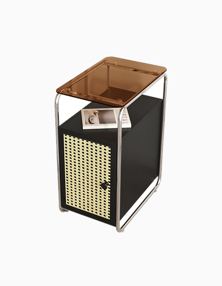 Edison Clear Acrylic & Rattan Side Table, Black｜ DC Concept