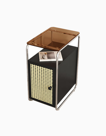Edison Clear Acrylic & Rattan Side Table, Black｜ DC Concept