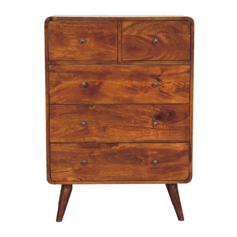 Artisan Furniture Solid Mango Wood 2 over 3 Curved Chestnut Chest