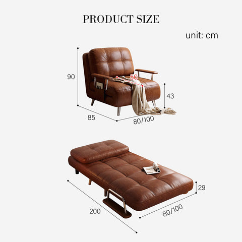 O'Reilly Single Seater Sofa Bed, Brown Leather