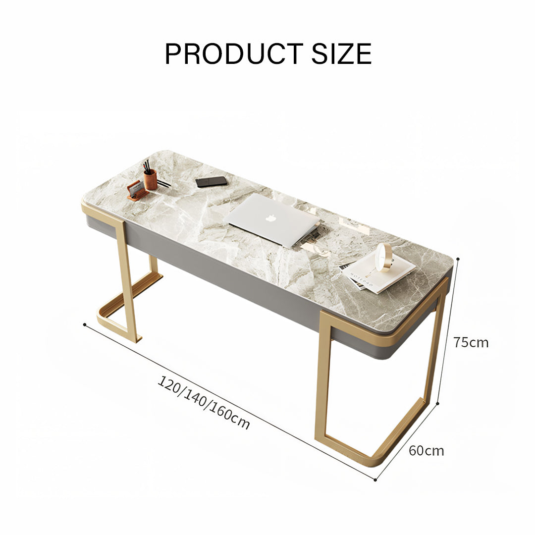Leila Home Office Desk With Drawers, Grey & Gold