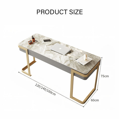 Leila Home Office Desk With Drawers, Grey & Gold