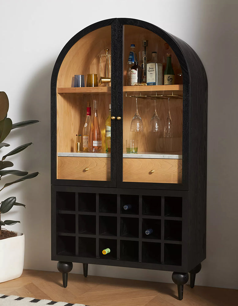 Akhtar Pahlavi Wine Sideboard With Glass Door & Wine Rack, Solid Wood