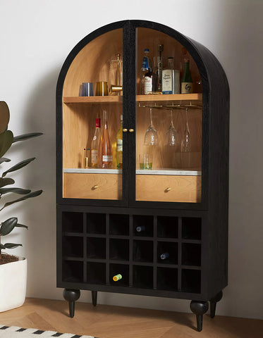 Akhtar Pahlavi Wine Sideboard With Glass Door & Wine Rack, Solid Wood