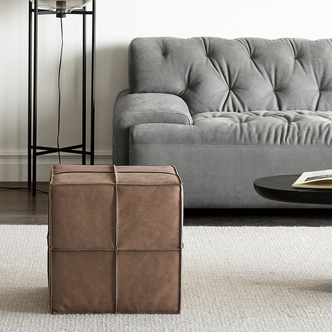 Sven Real Leather Foot Stool, Brown