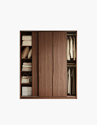 Kimura Slide Door Wardrobe With Hanging Rails, Walnut