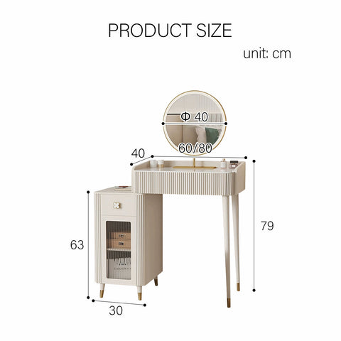 Asante Small Dressing Table With Side Cabinet & LED Mirror, Cream