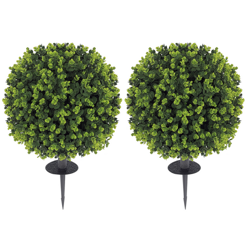 HOMCOM Set of 2 40cm Artificial Boxwood Topiary Ball Bush for Indoor Outdoor